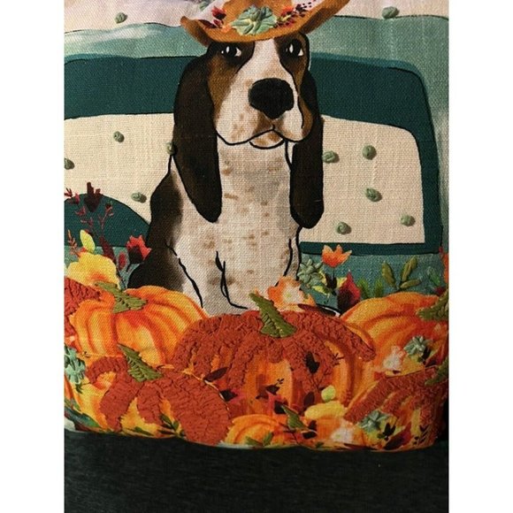 Pioneer Woman Tasseled Throw Pillow Harvest Dog Charlie Truck Pumpkin 18" Decor - Picture 2 of 5
